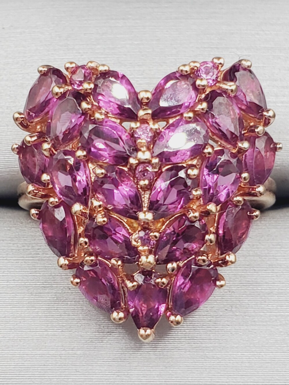 18k Rose Gold 925 Sterling Silver Genuine Amethyst Heart Statement Cluster Ring